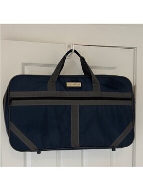 Oscar de la Renta Vintage Dark Blue & gray travel Bag top handles dual zippers